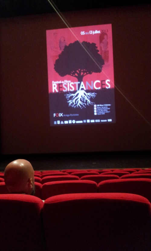 An audience member at the Résistances film festival in Foix, France. July 11, 2013. Photo Patrick Chalmers.